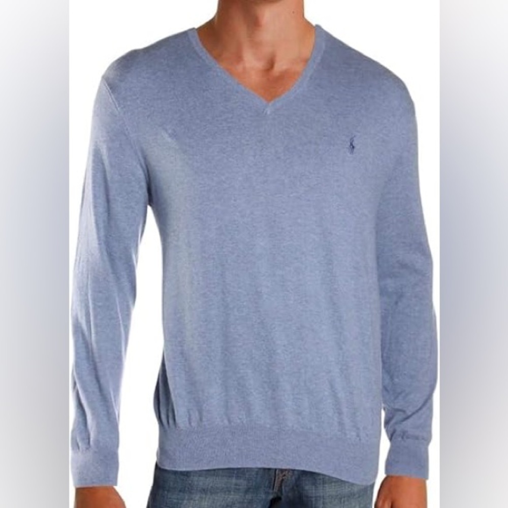 Polo Ralph Lauren Men’s V-Neck Sweater Blue Pima Cotton Size Large